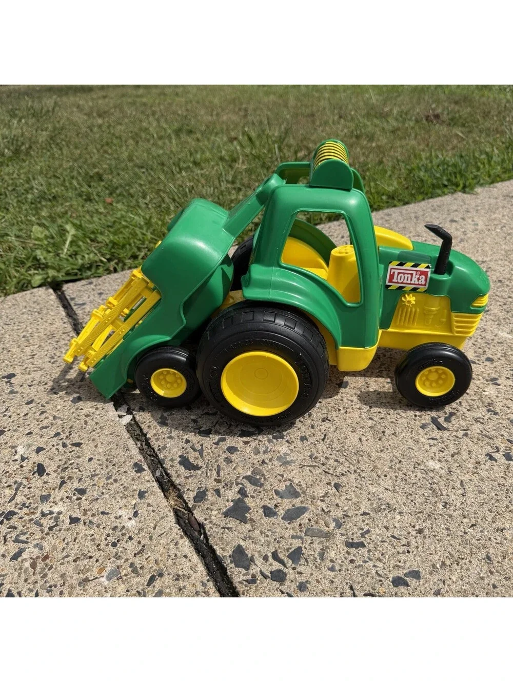 Vintage 1990s Tonka Tractor Trailer Wagon Cart With Gate Plastic Green Yellow